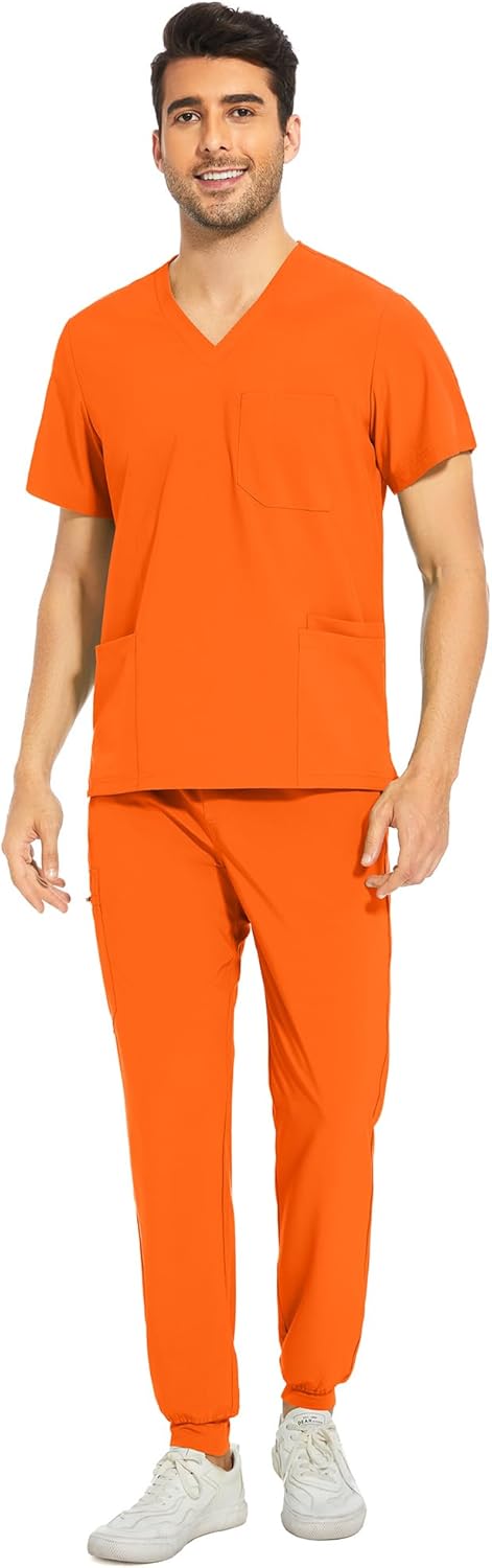 COZYFIT Men Scrubs Set with 8 Pockets and Yoga Waistband