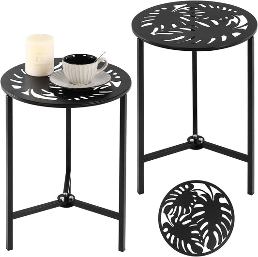 Stylish 13 in Metal Outdoor Side Tables Set for Small Spaces
