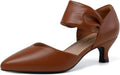 Comfort Brown PU Kitten Heels for Women - Low 2.4 in Pointed Pumps