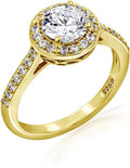 Platinum or Gold Plated Sterling Silver Round Halo Ring - Timeless