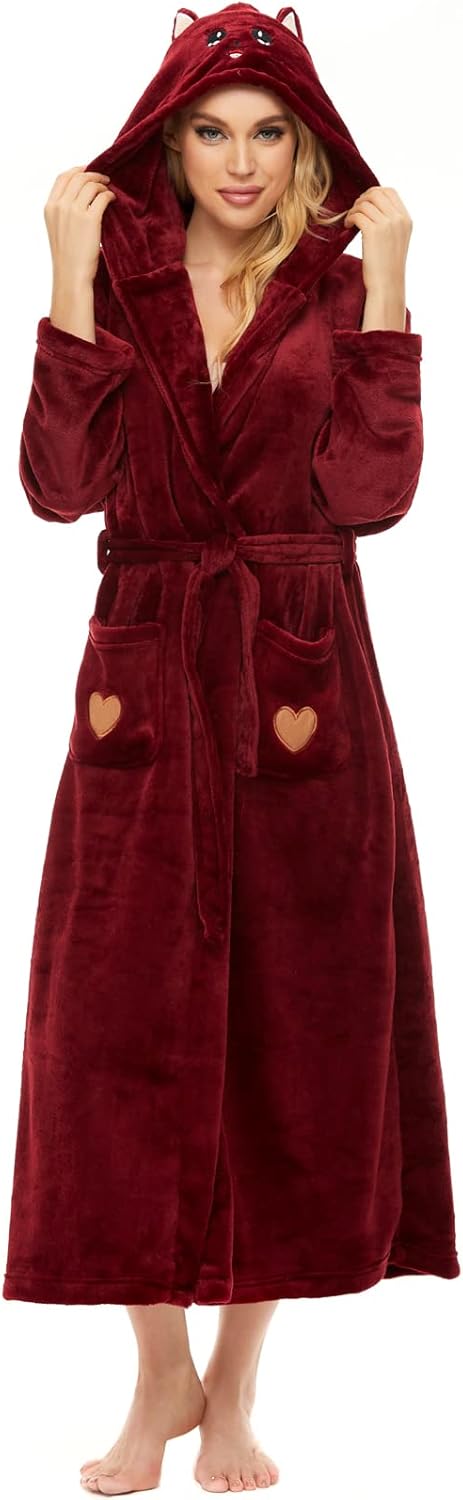 Soft Warm Women's Bathrobe with Hood for Cozy Winter Nights