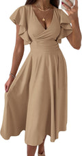 PRETTYGARDEN Summer Midi Dress 2025 - Elegant Ruffle Sleeve V Neck Is