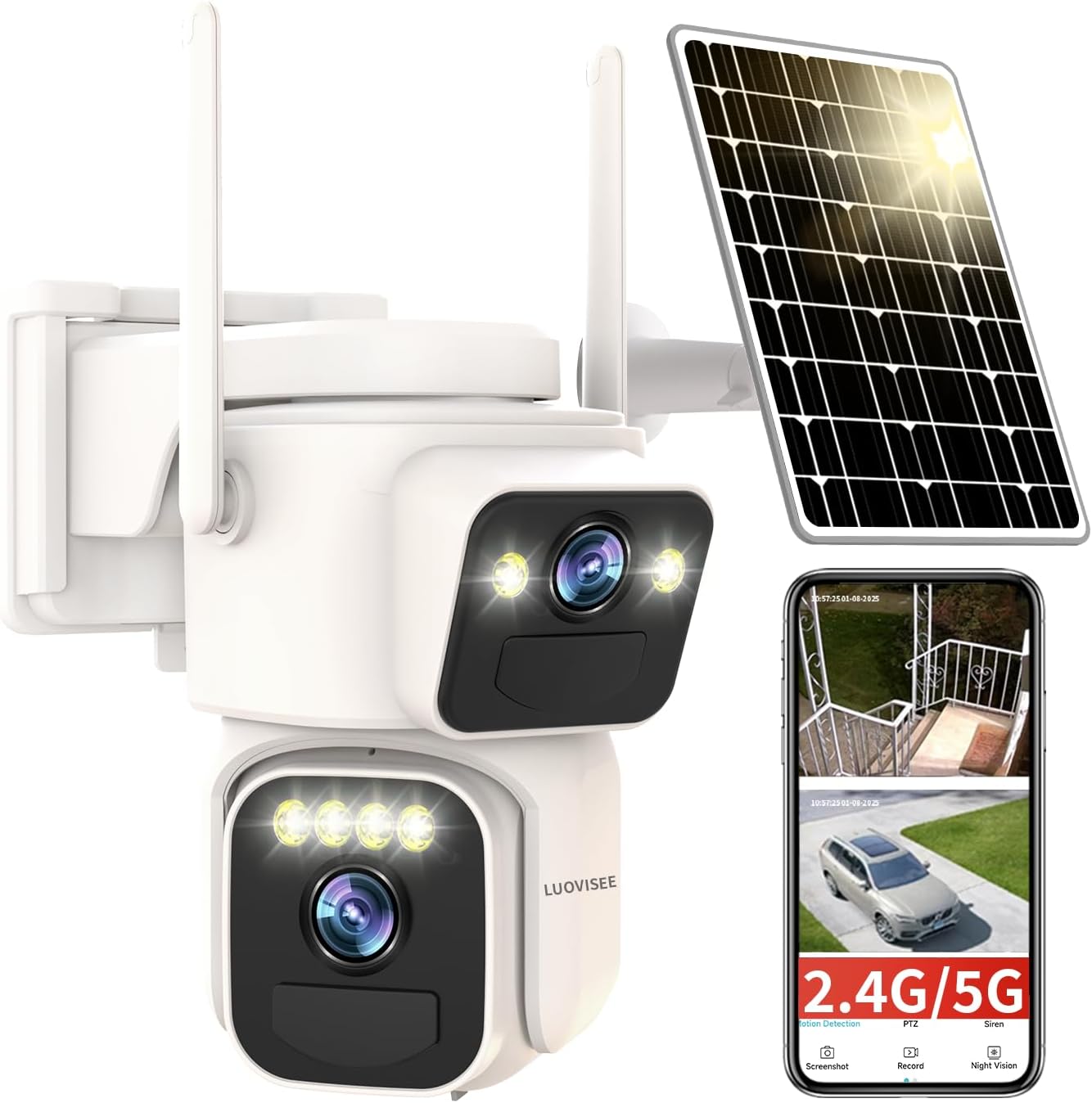Solar Security Cameras Outdoor Wireless with Dual Lens PTZ Features