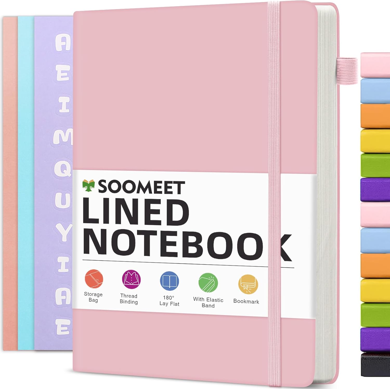 Soomeet A5 Leather Journal Set - 100Gsm Premium Paper, Pen Loop, Stickers