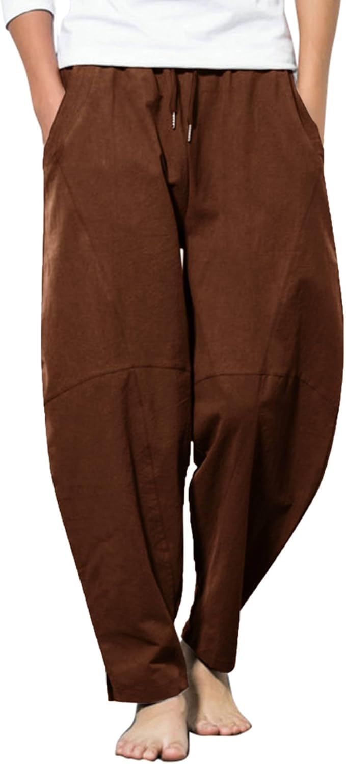 COOFANDY Men's Linen Harem Drawstring Pants for Summer Comfort