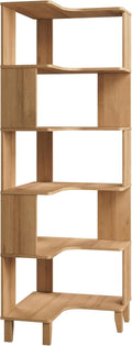 Nordik 6-Tier Natural Oak Corner Bookcase - Extra Tall Storage
