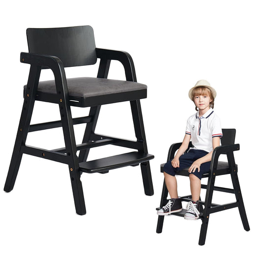 Solid Wood High Chair for Toddlers - Safe and Adjustable Design