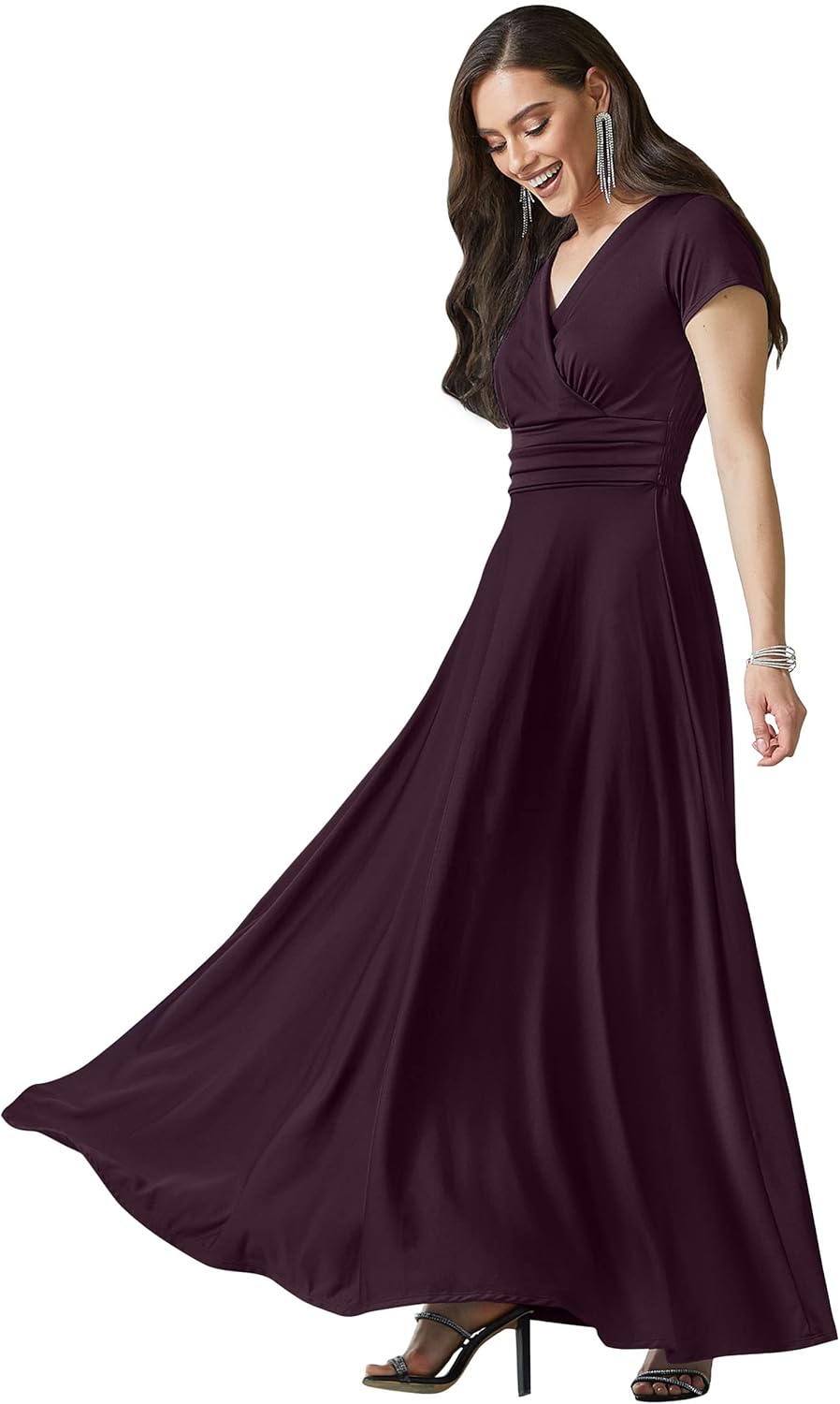KOH KOH Womens Sexy Cap Short Sleeve V-Neck Flowy Gown