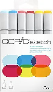 Copic Alcohol Sketch Marker Set, Perfect Primaries, 6 Count