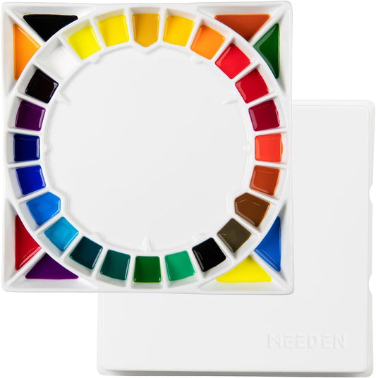 Large 32-Well Ceramic Watercolor Palette for Artists