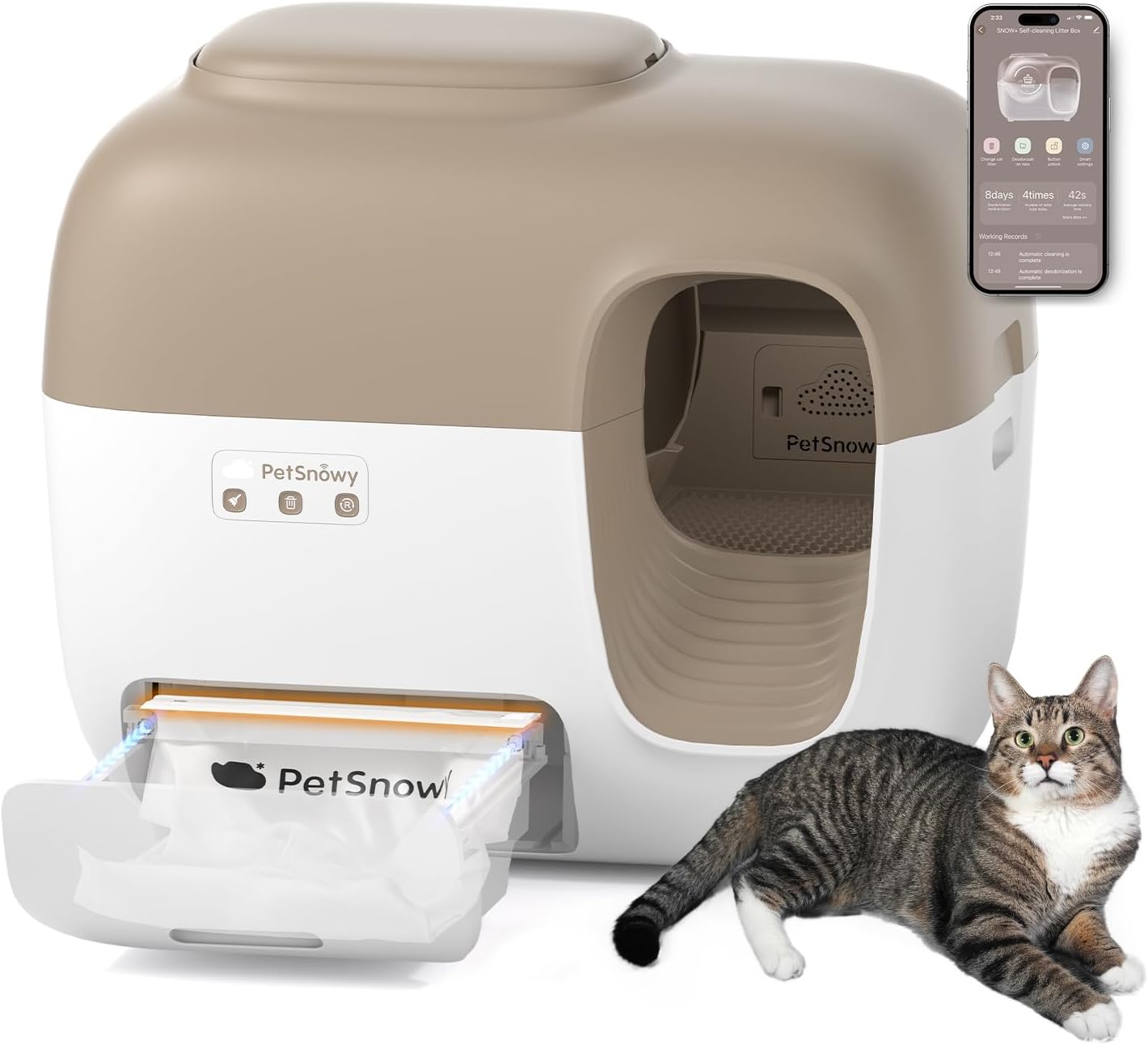 Odor-Free Self-Cleaning Robot Litter Box for Large/Multiple Cats - PetSnowy