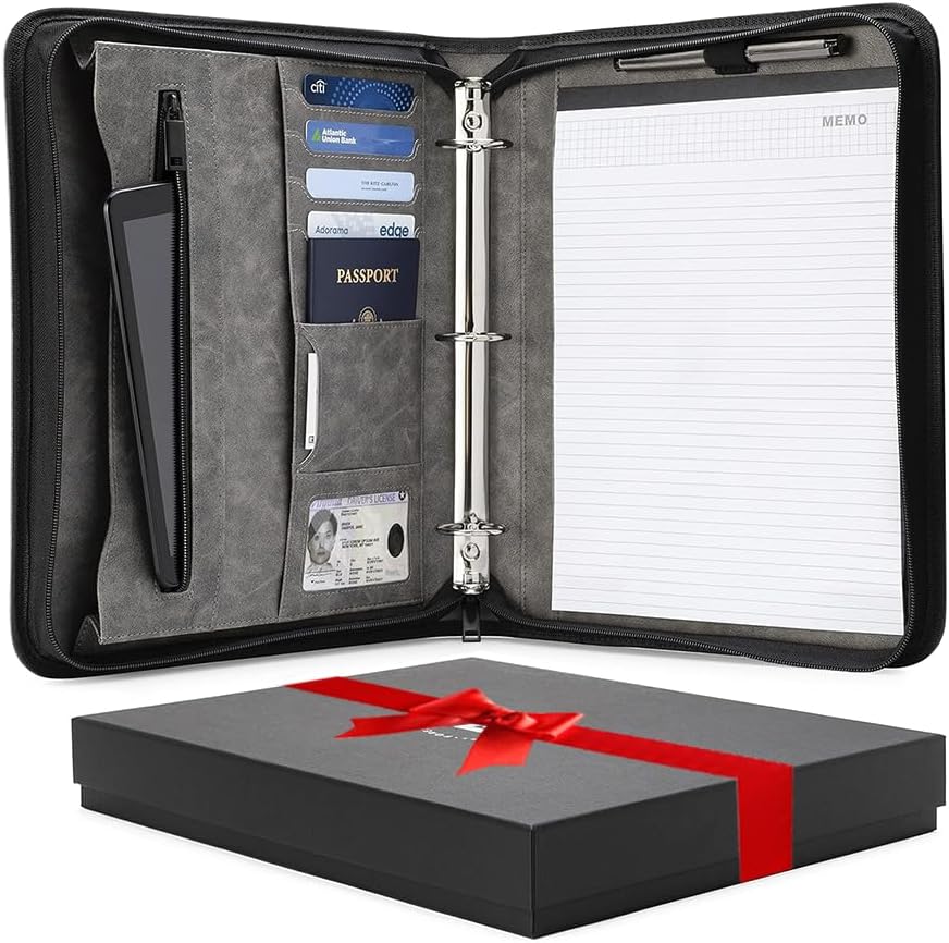 Portfolio Organizer with Zippered Storage Pouch for Travel