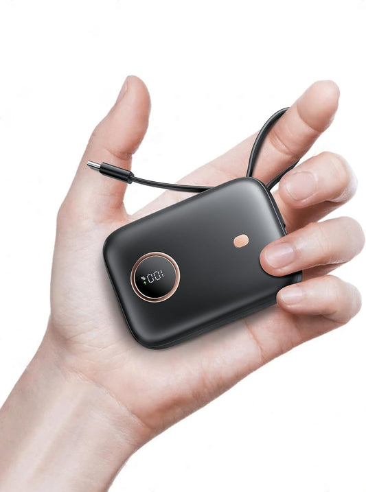 Compact 22.5W 10000mAh Power Bank with Built-in USB-C Cable