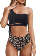 Women One Shoulder High Waisted Bikini Set - Tie High Cut Two Piece