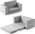 Kids Couch Double Toddler Chair Fold-Out Recliner - Grey Coral Fleece