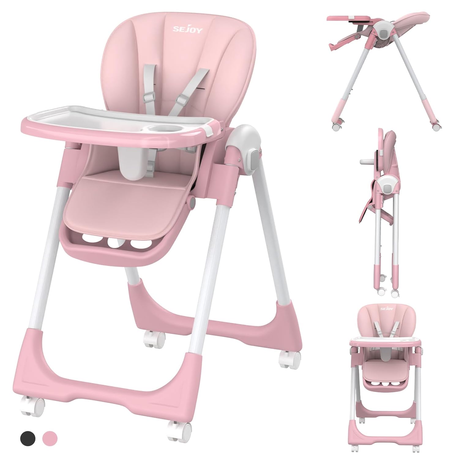 Baby High Chair with 4 Wheels for Easy Mobility and Safety