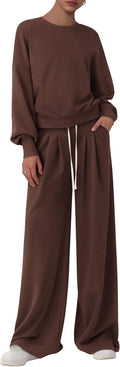 PRETTYGARDEN Womens 2 Piece Lounge Set - Cozy Wide Leg Sweatshirt Set