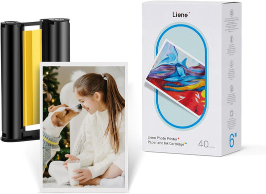 Liene 4x6'' Photo Printer Bundle, 40 Sheets Photo Paper