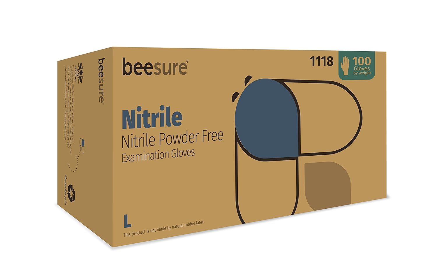 BeeSure Nitrile Exam Gloves, Large (Pack of 100) - Powder-Free Protection