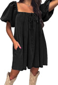 EXLURA Womens Summer Denim Short Puff Sleeve Dresses Trendy Outfit