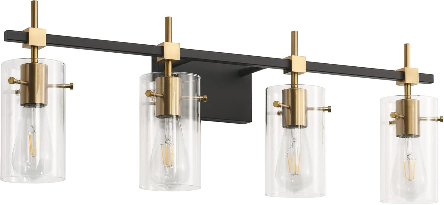 Farmhouse Brass Bathroom Vanity Lights with Glass Shade Design