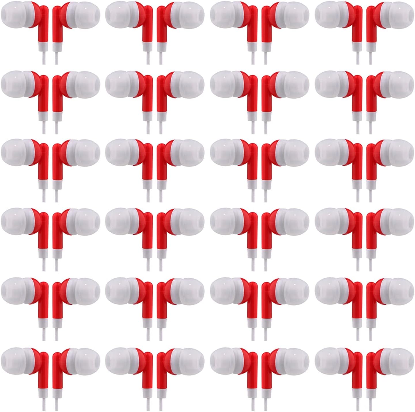 Bulk Earbuds Headphones for Kids and Adults - 100 Pack Red