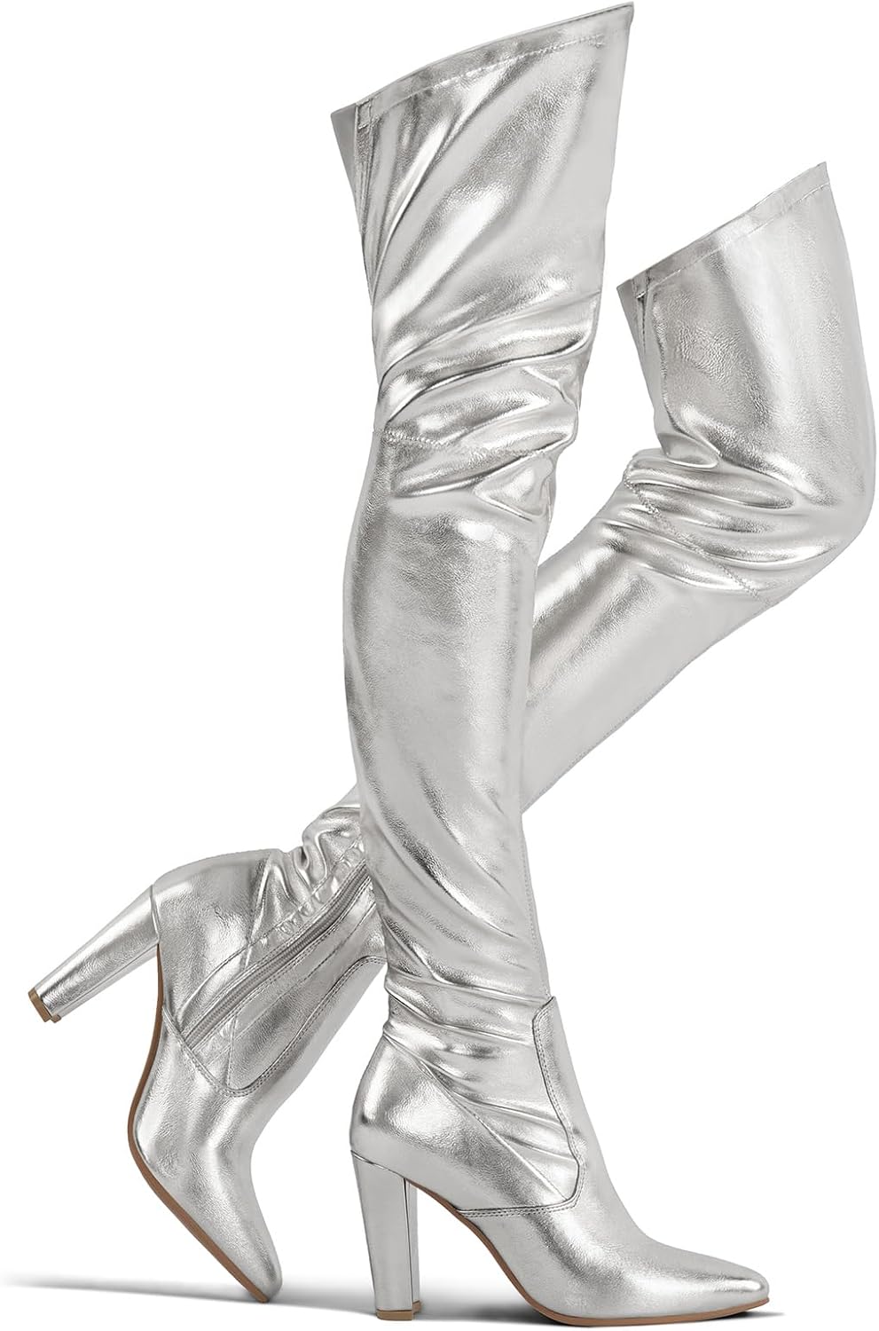 Shoe'N Tale Women Stretch Suede Chunky Heel Over The Knee Boots