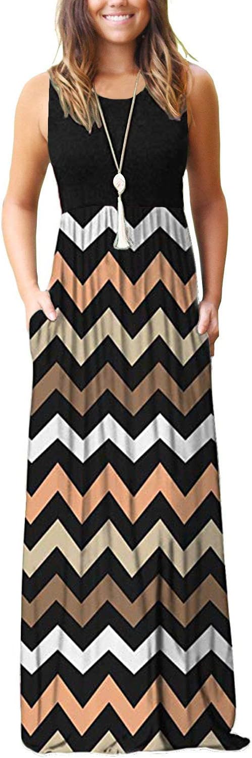 AUSELILY Women's Summer Sleeveless Maxi Dress with Pockets