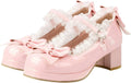 LUXMAX Kawaii Mid Block Heel Mary Jane Pumps - Cute Bow Platform