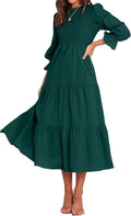 Women Casual Long Sleeve Crew Neck Maxi Dress - Flowy A-Line