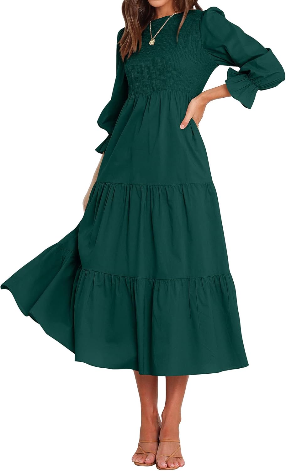 BTFBM Women Casual Long Sleeve Crew Neck Maxi Dress for Fall