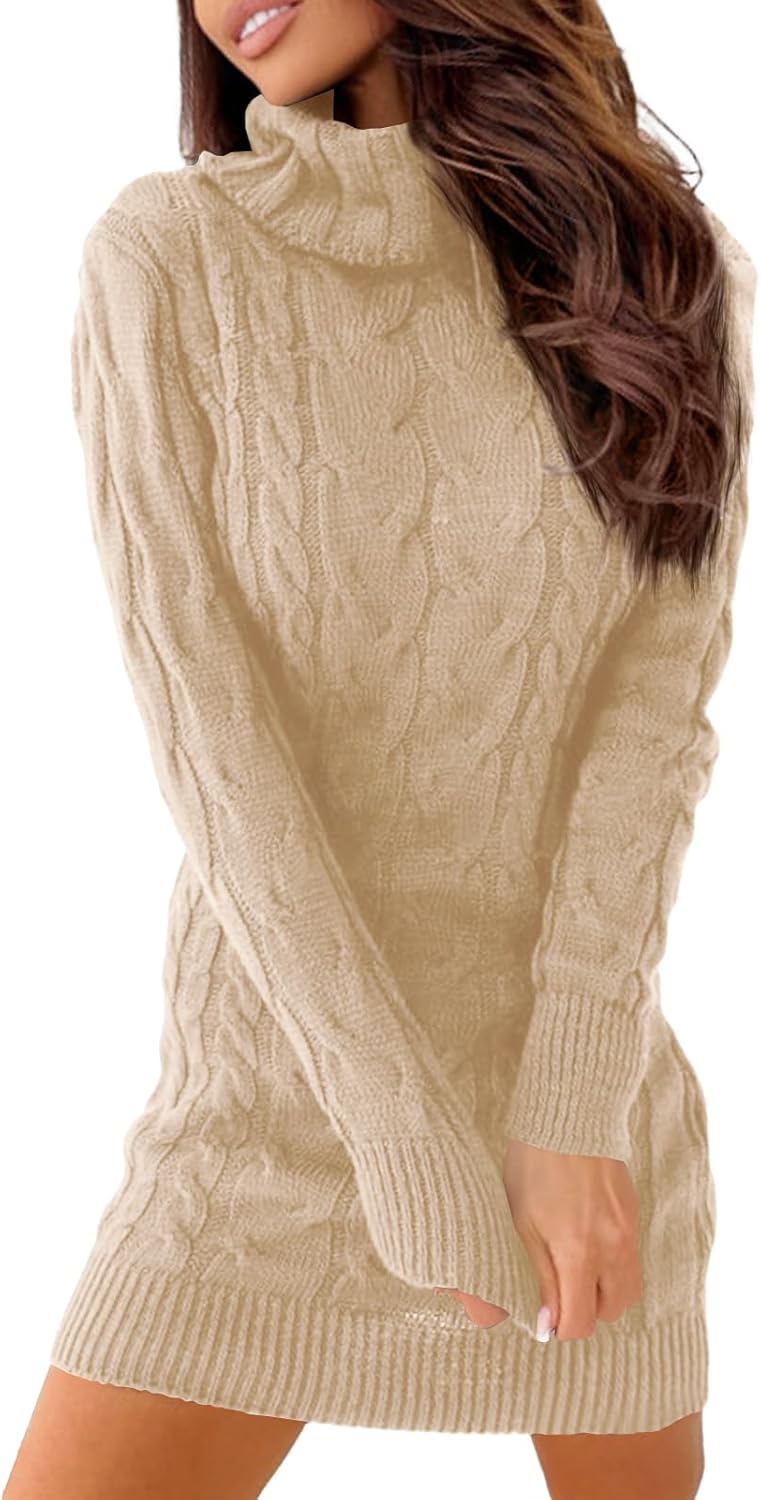 Langwyqu Womens Cable Knit Sweater Dress for Fall Fashion