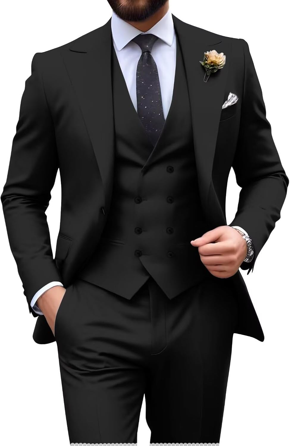 Mens Slim Fit 3 Piece Double Breasted Suit Set for Weddings