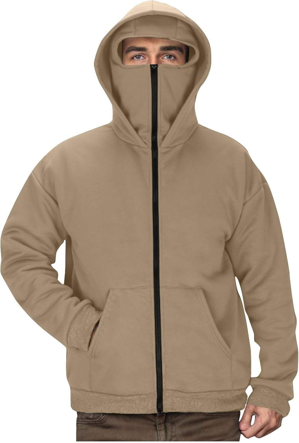 JIEMUXIU Lightweight Cargo Hoodie with Face Mask