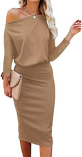 Ezbelle Off The Shoulder Batwing Pencil Midi Dress - Flattering Fit