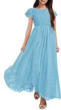 Girls Vintage Chiffon Ruffle Sleeve A-Line Maxi Dress - Elegant