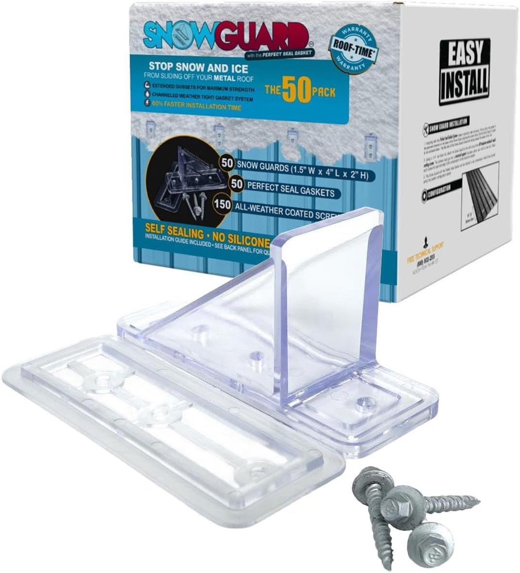 50 Pack Snow Guards for Metal Roofs with Perfect Seal Gaskets