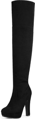 Highplat Black Thigh High Boots for Women - Chunky Heel Statement