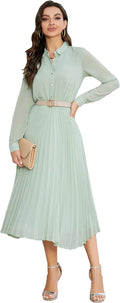 Pleated Midi Shirt Dress for Women Ideal for Office and Casual Events