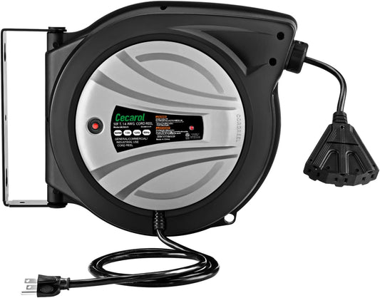 Cecarol Extension Cord Reel 50FT with Triple Tap and Breaker