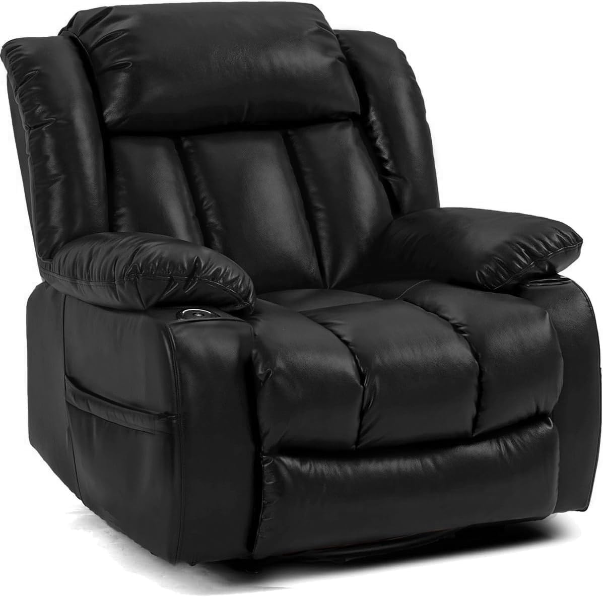 360 Swivel Recliner Chair Theater Seating Cup Holders Faux Leather