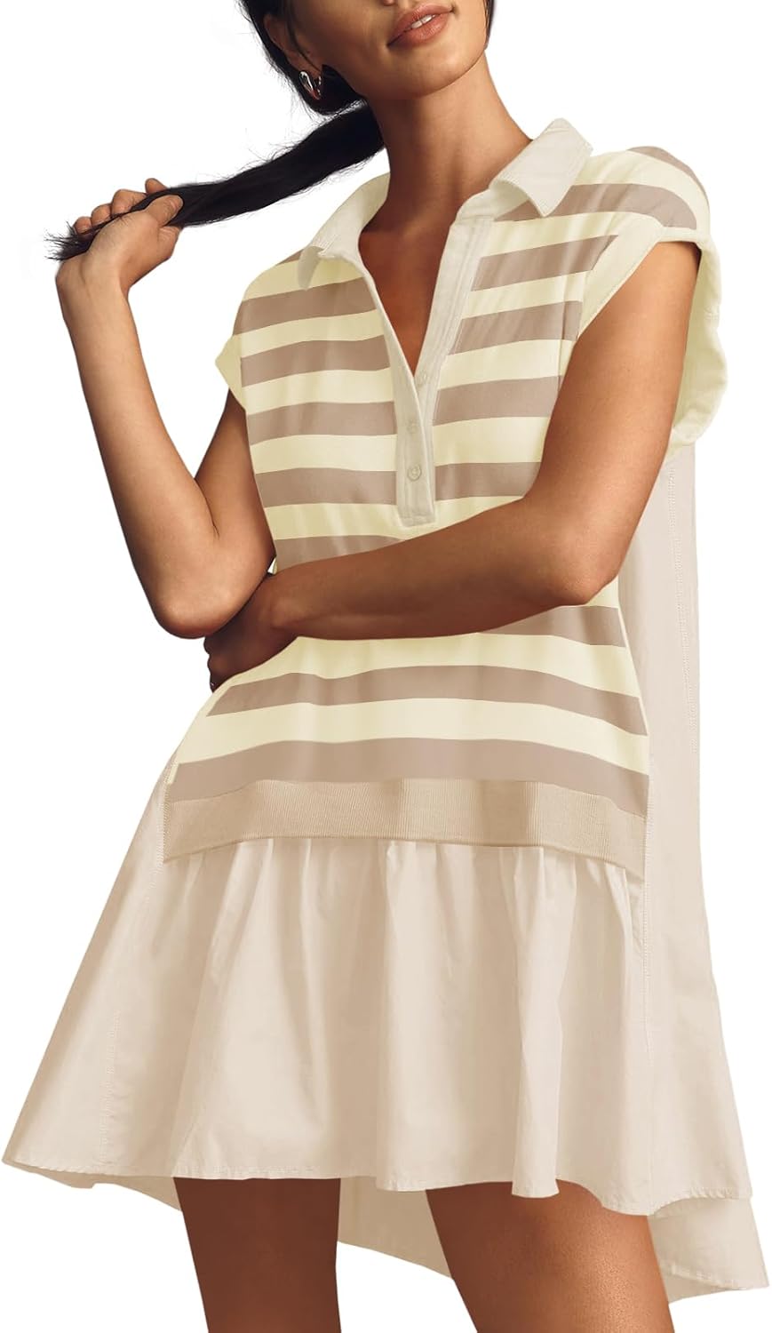 Fisoew Womens Summer Sweatshirt Dress with V Neck and Patchwork