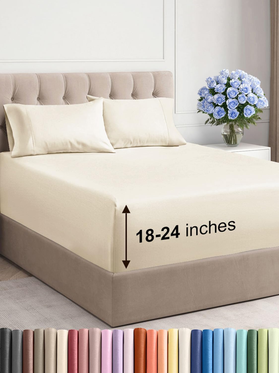 Extra Deep Pocket Queen Sheet Set - Soft & Cooling Bed Sheets