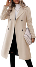 Long Double Breasted Pea Coat for Women - Slim Fit Winter Jacket