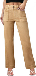 Straight Leg High Waisted Jeans for Women - Tummy Control Wide Leg