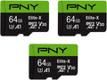 PNY 64GB Elite-X Class 10 U3 V30 microSDXC - Fast 4K Storage