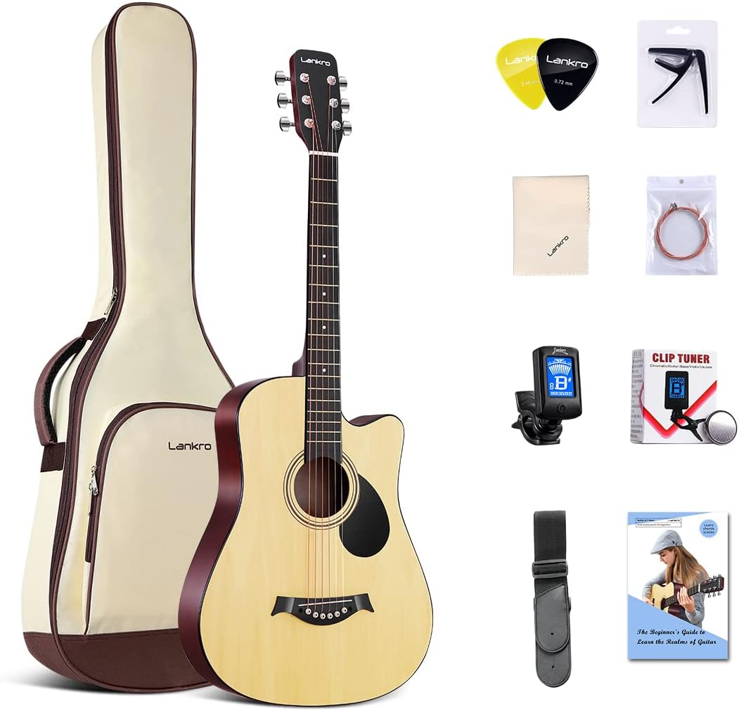 Lankro 38-Inch Cutaway Acoustic Guitar Bundle - Perfect for Beginners!
