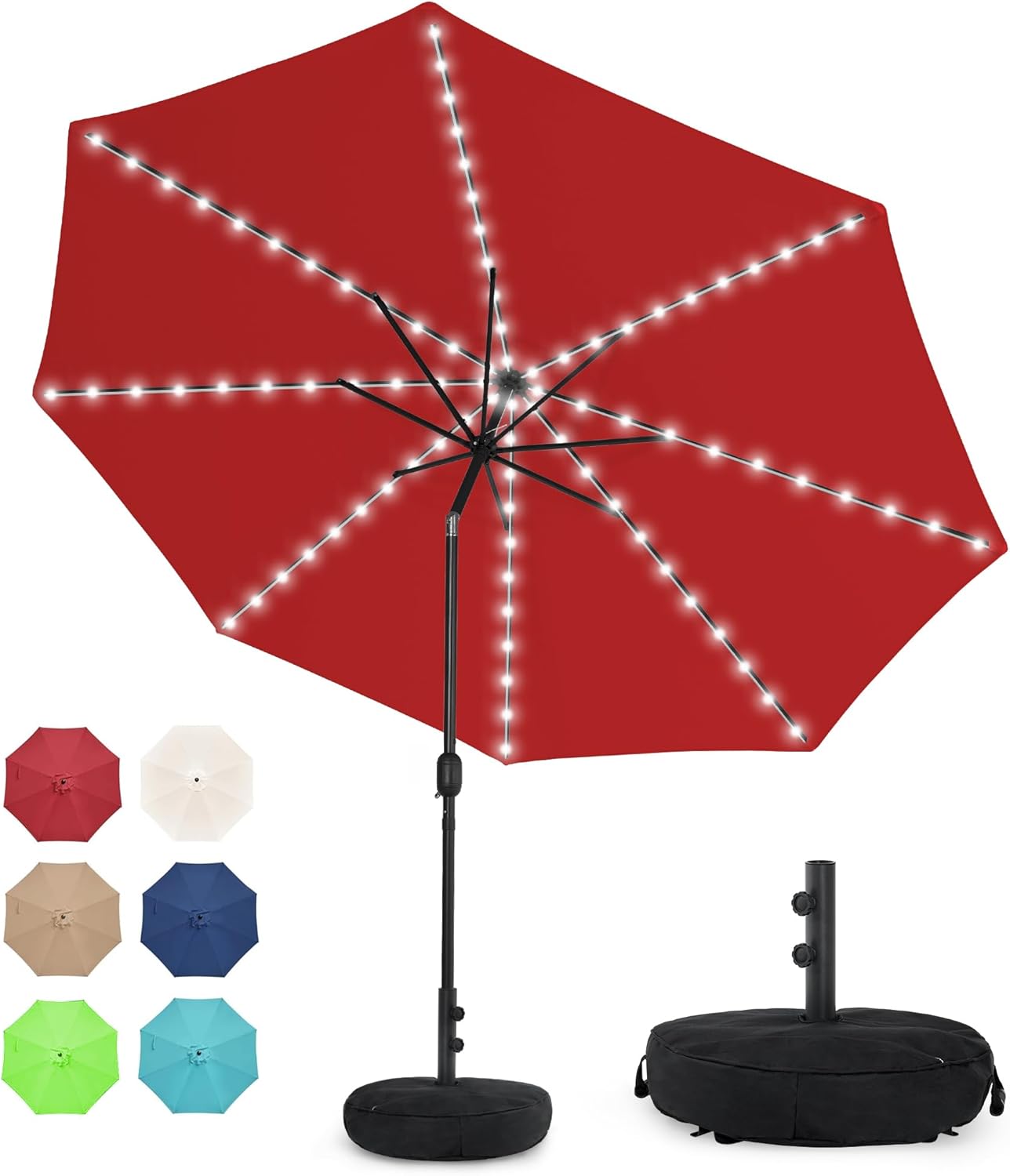 Sundale Outdoor Solar 88 LED 10 ft Patio Umbrella with Base