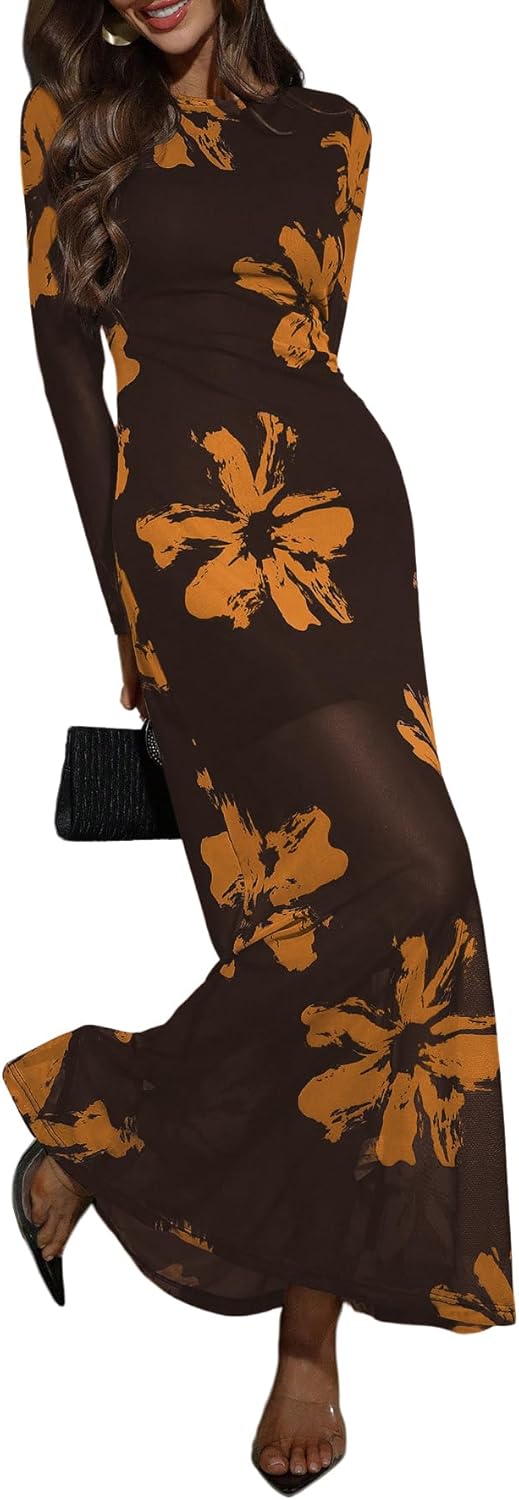 Elegant Floral Mesh Maxi Dresses for Formal Fall Weddings