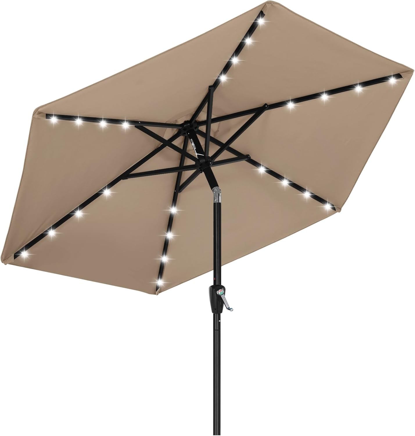 Durable Solar Led Patio Umbrellas with 32LED Lights 9FT Tan
